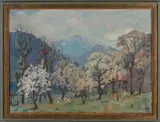 Adam Potgieter, Berglandschap met bloesembomen, Olieverf op linnen