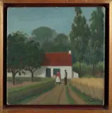 Jan Franken Pzn., Boerderij met boer en boerin, Olieverf op linnen