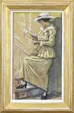 Jacob Rossum, Lezende elegante dame, Gemengde techniek op papier