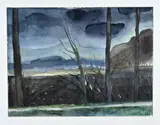 Clara de Jong, Landschap met dorpsgezicht, Aquarel op papier