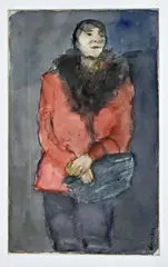 Clara de Jong, Chique dame met tas, Aquarel op papier