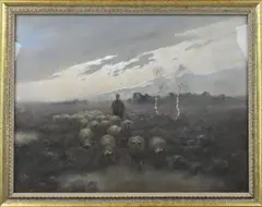 G... Cox, Herder met schapen, Pastel op papier