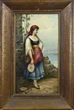 E. Kahrner, Italiaanse vrouw met tamboerijn, Olieverf op paneel