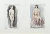 Twee aquarellen van Flip Hamers, Vrouwelijke naaktportretten, Twee aquarellen van Flip Hamers
