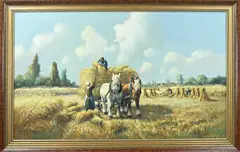 Anton Müller, Landarbeiders met hooiwagen, Olieverf op linnen