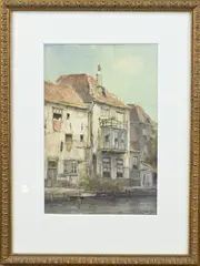 H. Bogman jr., Huis langs gracht, Aquarel op papier