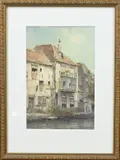 H. Bogman jr., Huis langs gracht, Aquarel op papier