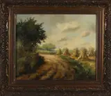 G.A. Baumer, Landschap met korenschoven, 1949, Olieverf op linnen