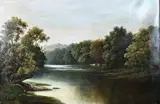 M. Winder, Riviergezicht met koeien langs de rivierkant, Olieverf op linnen