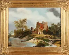 F.B. Groothuis, Landschap met ruïne, Olieverf op linnen