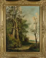 Ch. Dubois, Landschap met reiziger op zandpad., Olieverf op linnen