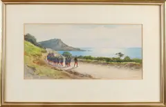 Pierre Comba, Infanteristen langs de kust, Aquarel op papier