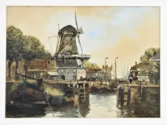 Adriaan Terhell, Hollands havengezicht, Aquarel op papier