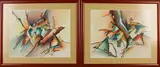 2x Belinda Tahapary, Abstract, Aquarel op zijde