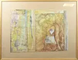 Kees de Waal, Vrouw met teksten, Aquarel op papier