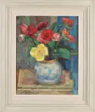 A.M. Braakensiek, Gemberpot met bloemen., Olieverf op linnen