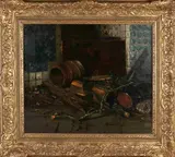 J.H. Coster, Stilleven, Stilleven met brandhout, koper en schilderij