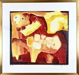 Lithografie Theo Mackaay, Paarden met figuur, Lithografie Theo Mackaay, 1977