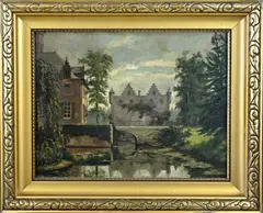 J.G. Timmermans, Gezicht op een kasteel, Olieverf op paneel