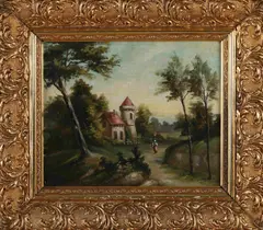 A. Lignas, Wandelaar in landschap, Olieverf op linnen