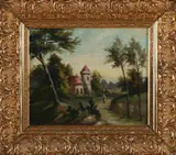 A. Lignas, Wandelaar in landschap, Olieverf op linnen