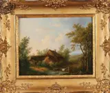 H. van de Burgh, Landschap met boerderij, Olieverf op linnen