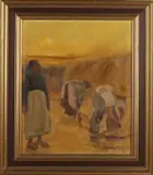 Hubert Malfait, Korenoogst met drie figuren, Olieverf op linnen