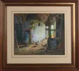 Ben Viegers, Boerin in stal, Pastel op papier