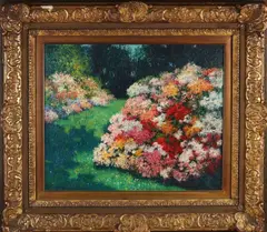 Anton Dirckx, Achtertuin met bloemenpracht, Olieverf op linnen