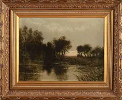 J.H. Coster, Bosven bij avond, Olieverf op paneel