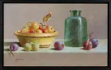 Hans Habraken, Stilleven met glas, aardewerk en pruimen, Olieverf op paneel