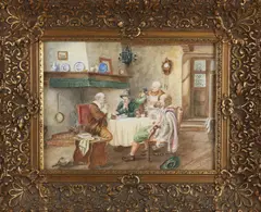 A.J.J. Banning, Antiek interieur (17e eeuw), 1936, Aquarel op papier