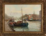 J.D. Schipper, Leuve-haven Rotterdam, Olieverf op linnen