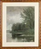 P.P. Schiedges, Waterpartij met waterlelie's, Aquarel op papier