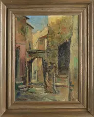 Cees van IJsseldijk, Oosterse dorpstraat, Olieverf op linnen