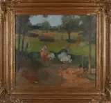 Willem Molin, Landschap met liggende koeien, Olieverf op linnen