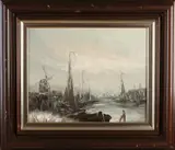 Hollands havengezicht by Onduid. gesig., Olieverf op linnen, offered Apr 2022
