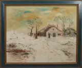 J.H. Janning, Winters landschap met boerderij, Olieverf op linnen