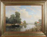 Willem Heytman, Hollands riviergezicht met zeilboot, Olieverf op linnen