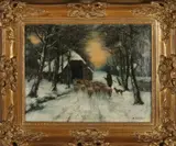 B. Mulder, Winters landschap met schaapskooi en herder, Olieverf op linnen