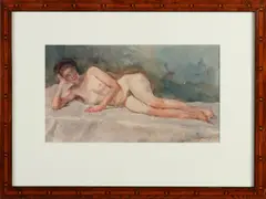 H. Bogman jr., Liggend vrouwelijk naakt, Aquarel op papier