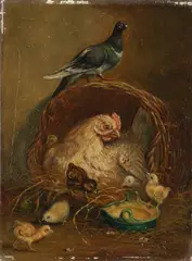 H. van Tankeren, Pluimvee, kippen en duif, Olieverf op paneel