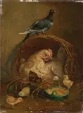 H. van Tankeren, Pluimvee, kippen en duif, Olieverf op paneel