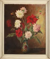 A. Zuiderwijk, Platelen vaas met bloemen, Olieverf op linnen