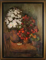 Henri Hess, Bloem stilleven, Olieverf op linnen