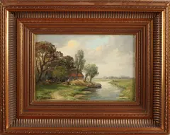 W.J. Pasman, Landschap met boerderij, Olieverf op linnen