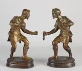 H 27 cm. by Twee antieke bronzen figuren, offered Apr 2022
