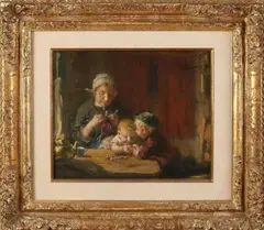 Boeren familie in interieur by Bernard Blommers, Olieverf op linnen, offered Jan 2022