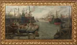 Evert Moll, Rotterdams havengezicht, Olieverf op linnen