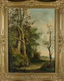 Ch. Dubois, Landschap met reiziger op zandpad., Olieverf op linnen